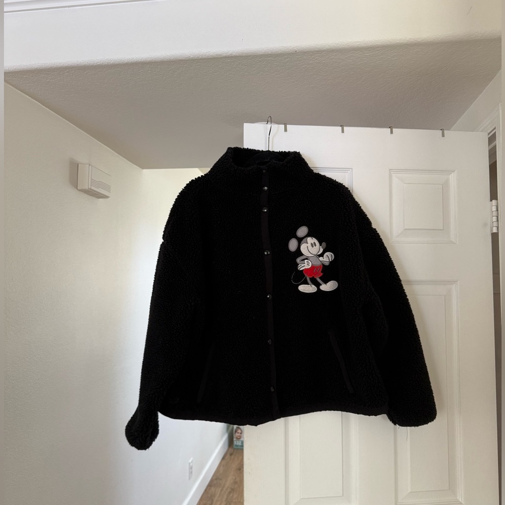 Disney Black fleece Mickey Mouse button up jacket